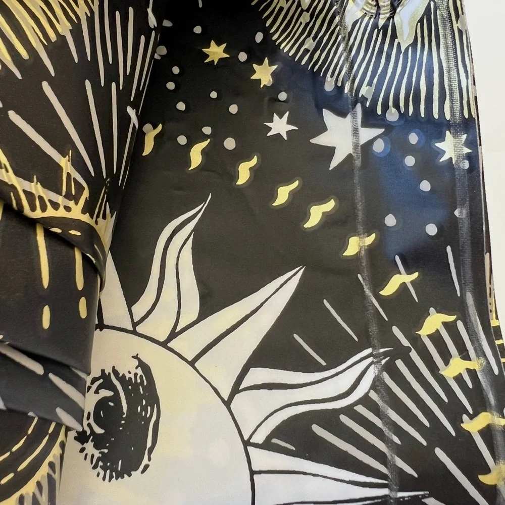 Cosmic Sun Moon Stars Peva Shower Curtain Black Gold White Mystical
